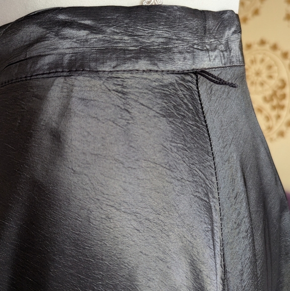 Vintage Formal Floor Length Maxi Skirt Satin Dark Grey Silver Chrome Small/Med - Picture 11 of 16